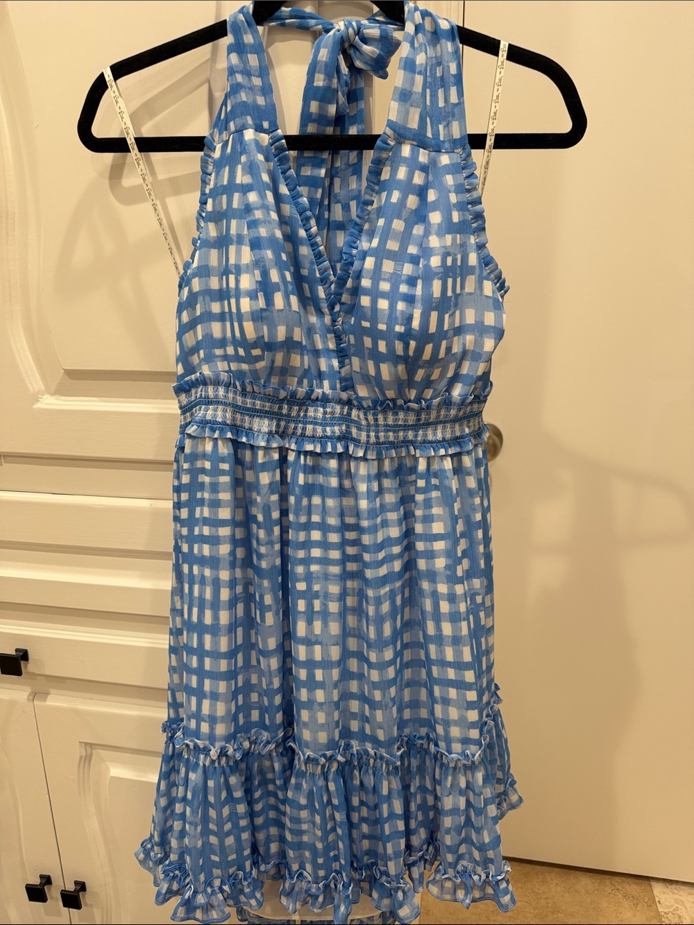 Lilly Pulitzer Blue and White Checked Halter Dress